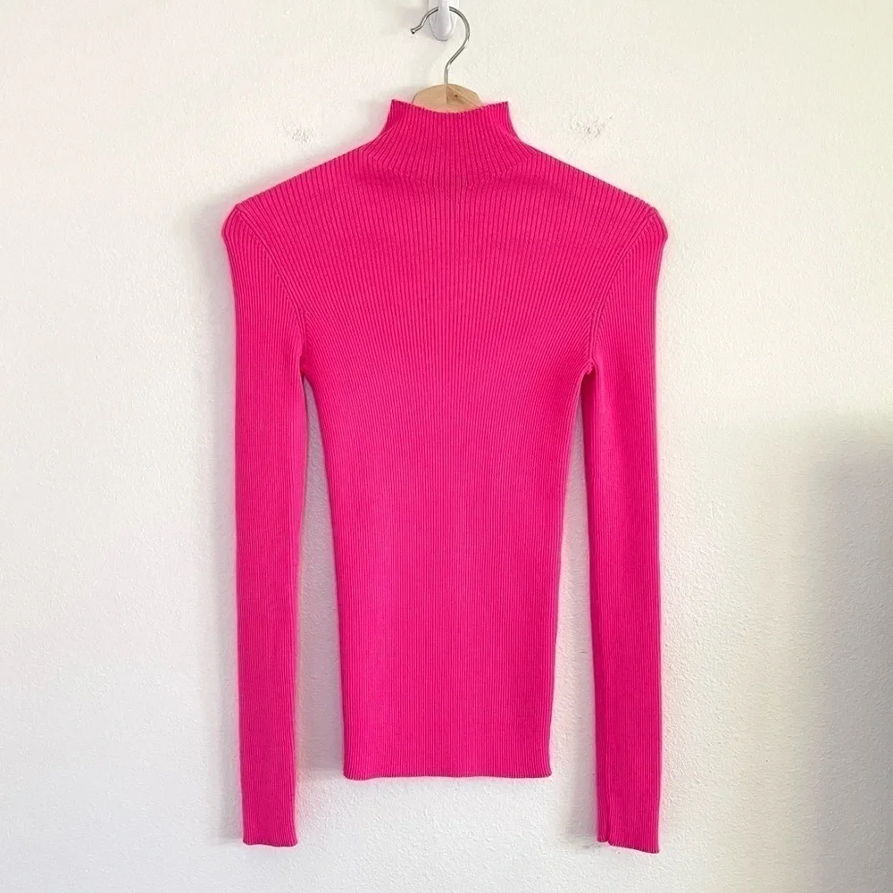 Maje Malangou Ribbed Knit Turtleneck Jumper Fluro Pink Small - Medium